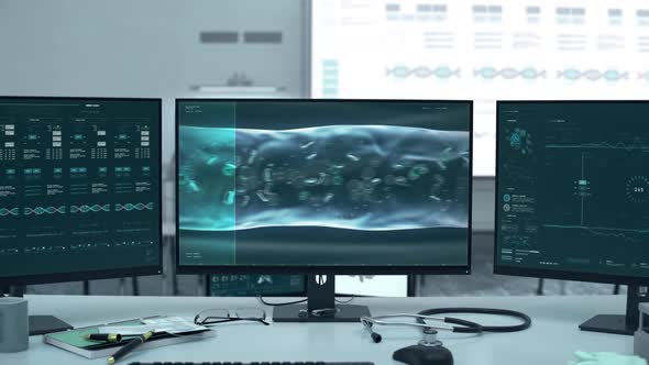 Microscopic Diagnostic Of Covid Illness In Advanced Medical Analysis Interface alt