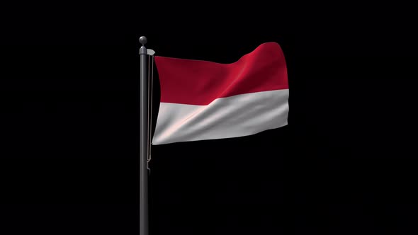 Indonesia Flag On Flagpole With Alpha Channel 4K