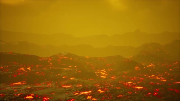 Beautiful View at Night of the Active Volcano with Red Lava