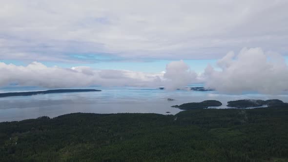 Vast, open landscapes of the Sunshine Coast in British Columbia, Canada. Wide angle aerial panning s