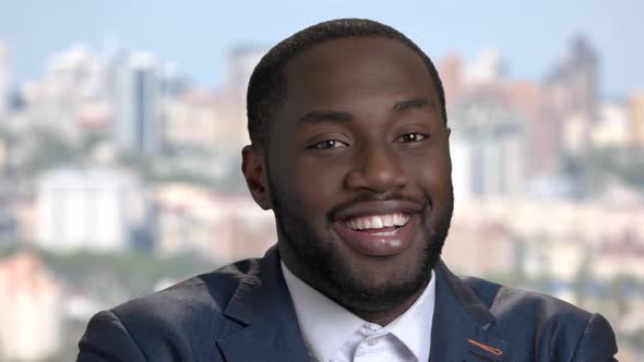 Playful Afro-american Businessman Close Up.