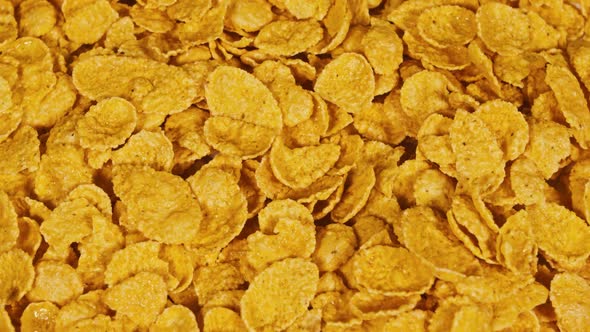 Corn Flakes Top View. Background Rotating. Healthy Food Breakfast