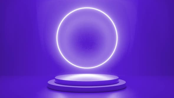 Purple podium with a bright glowing blinking neon circle