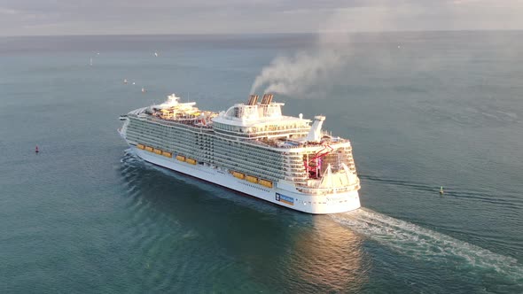 Aerial view of Symphony of the Seas, the largest cruise ship in the world