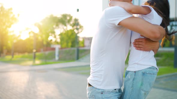 Daughter Runs to Dad and Hugs Him