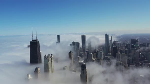 Chicago Under a Thick Layer of Fog - Aerial Shot