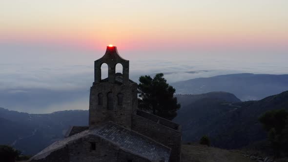 Drone Of Sun Rising Over Ruins Of Sant Pere De Rodes