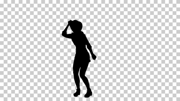 Silhouette lady in cowboy hat dancing, Alpha Channel