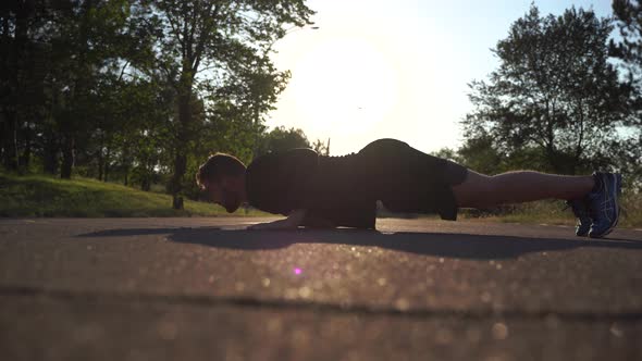 Man Do Pushups at the Street Crossfit Man and Lifestyle Concept