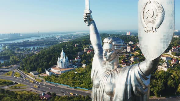 Aerial View of the Mother Motherland Monument in Kiev