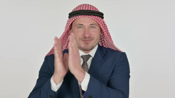 Happy Arab Businessman Clapping, Applauding, White Background