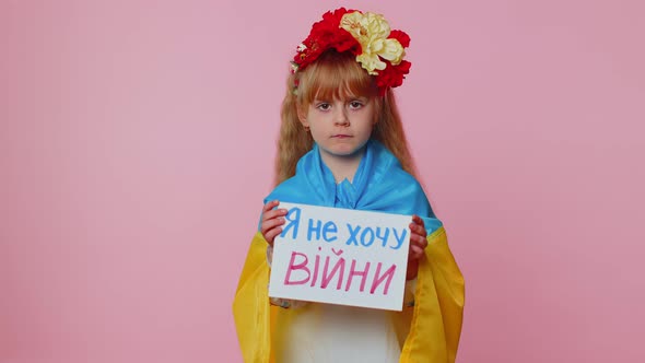 Ukrainian Translation I Don't Want A War Little Kid Holding Inscription Crisis Stop War Peace