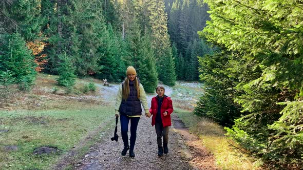 A Young Woman and Her Son Visit the Crno Jezero or the Black Lake Near the City of Zabljak