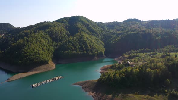 Aerial view at Zaovine lake from Tara mountain in Serbia