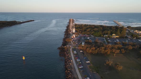 A fasting drone video of a major boating channel situated close to a major city