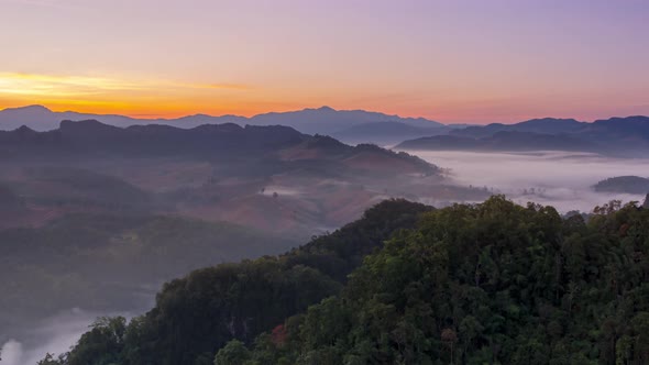 Beautiful landscape sunbeam with fog at morning,