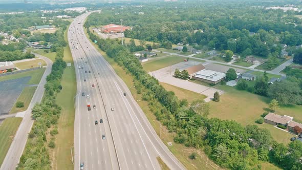 Highway US Interstate 70 Through the Scioto Woods Columbus Ohio USA of Aerial View