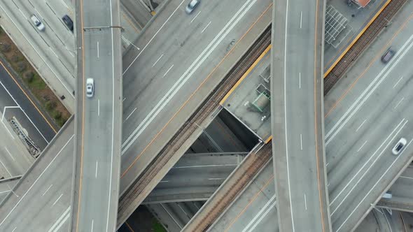 AERIAL: Spectacular Overhead Shot of Judge Pregerson Highway Showing Multiple Roads, Bridges