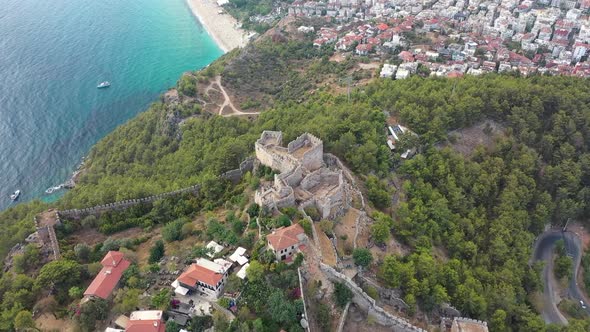 Alanya Castle Alanya Kalesi Aerial View of Mountain and City Turkey