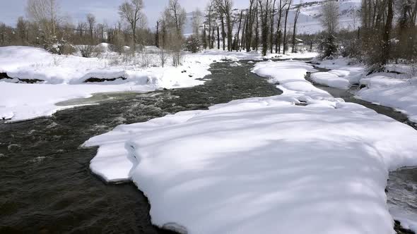 River flowing through deep snow