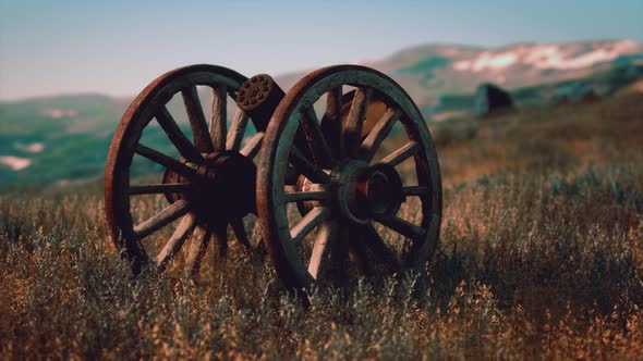 Historic War Gun on the Hill at Sunset