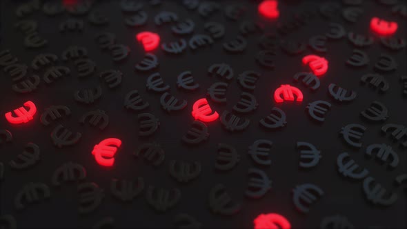 Glowing Red Euro Signs Among Black Symbols alt