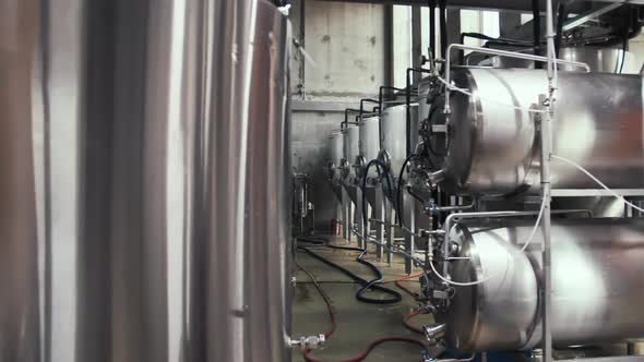 Huge tanks for brewing. Modern beer factory.