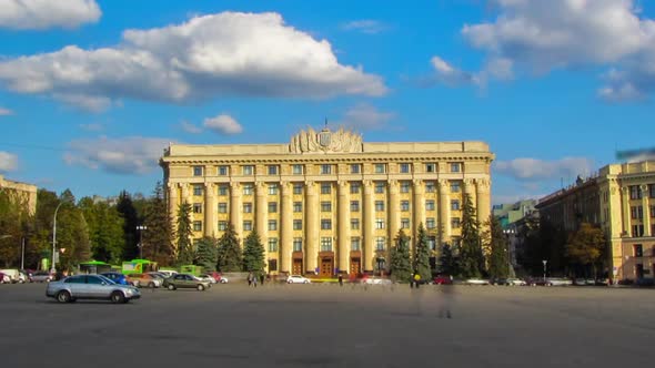 The Building of the Regional Council of Kharkiv Region on the on Freedom Square Timelapse Hyperlapse