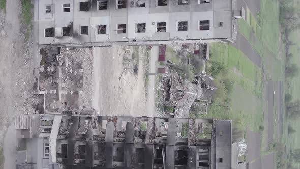 Vertical Video of a Wartorn Building in Ukraine