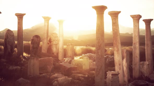 Old Greek Temple Ruins at Sunset alt
