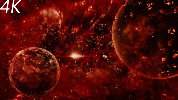 Abstract Dark Red Space Scene with Planets and Asteroids alt