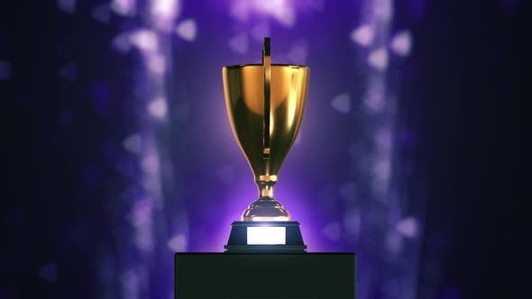 3D Trophy With Blue Bokeh Background 4k