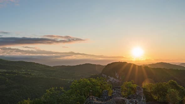 Beautiful Sunrise Over Wild Forest Mountains in Summer Morning Time Lapse  Video