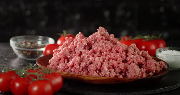 A Full Plate of Raw Minced Meat Rotates Slowly