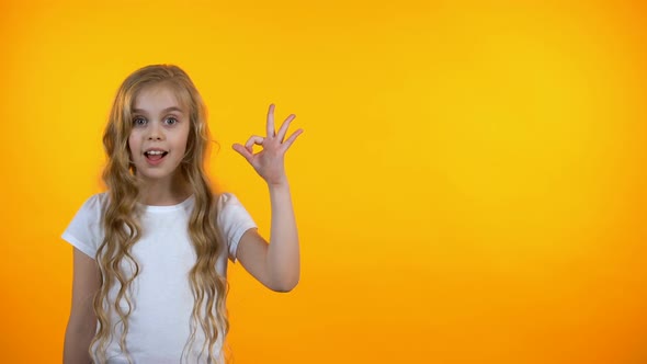 Adorable Teen Girl Showing Ok Sign and Winking, Recommending Service, Template