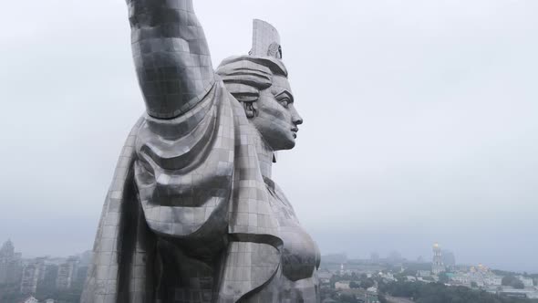 Symbol of Kyiv, Ukraine: Motherland Monument. Aerial View, Slow Motion. Kiev