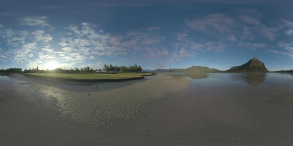 360 VR Scene with Mountains, Water and Golf Course in Mauritius