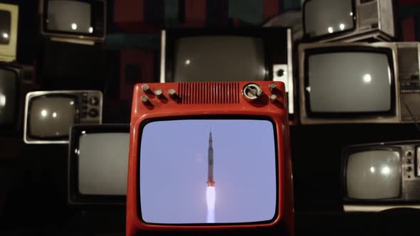 Apollo 11 Launch on a Retro Television. Color Footage. / Videohive