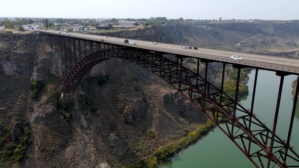 Aerial of the Perrine Bridge over the snake river in Idaho