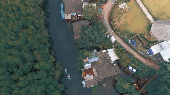 Aerial View on Two Boats in River