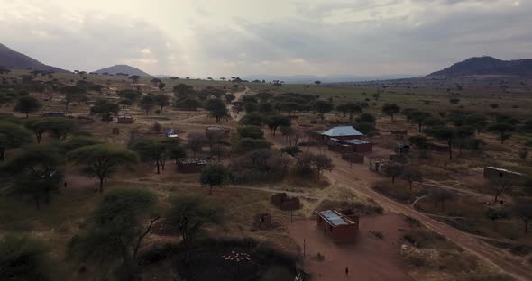 Drone shot of a remote village in Tanzania, Africa. 4K