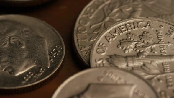 Rotating stock footage shot of American monetary coins 