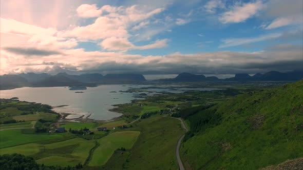 Descending near town Leknes on Lofoten islands in Norway