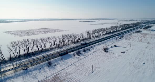 Aerial View of the Snow Road in Winter