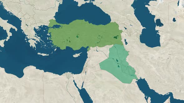 Zoom in to the Map of Iraq and Turkey with Text Textless