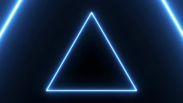 Abstract background with animation of flight in futuristic tunnel with triangles neon blue light alt
