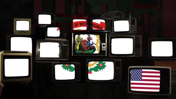 Flag of West Virginia and US Flag on Retro TVs.