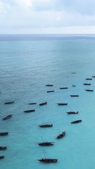 Tanzania  Vertical Video of the Ocean Near the Coast of Zanzibar Slow Motion