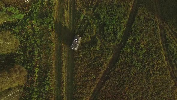 Car Driving Through The Green Field