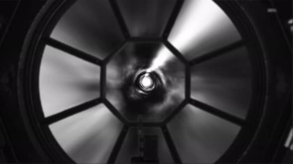 Spaceship Flying Through Hyperspace Light Speed Tunnel Color Black And White